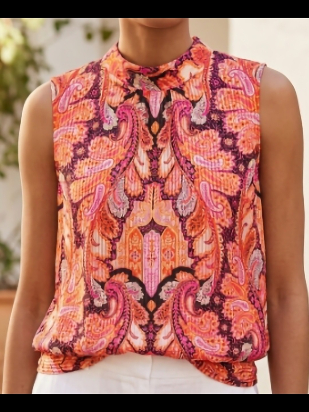 Talbots Sleeveless Paisley Mock-Neck Camisole in Pink & Orange